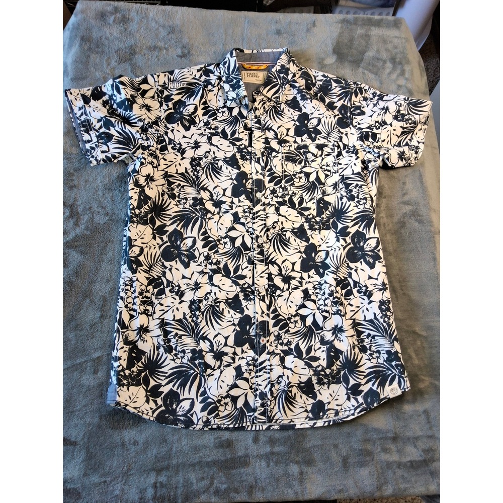 Free‎ Planet Mens Tropical Floral Button Down Shirt Navy White Cotton Medium